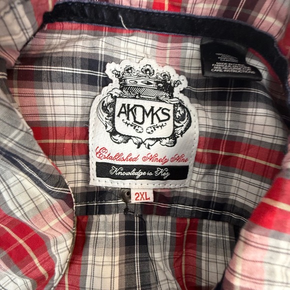 Akademiks Mens 2XL Plaid Button Down Shirt Red Black White Long Sleeve Cotton - Picture 6 of 13